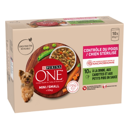 Pâtée pour Chien Adulte Petit < 10kg Stérilisé Dinde Microbiome PURINA