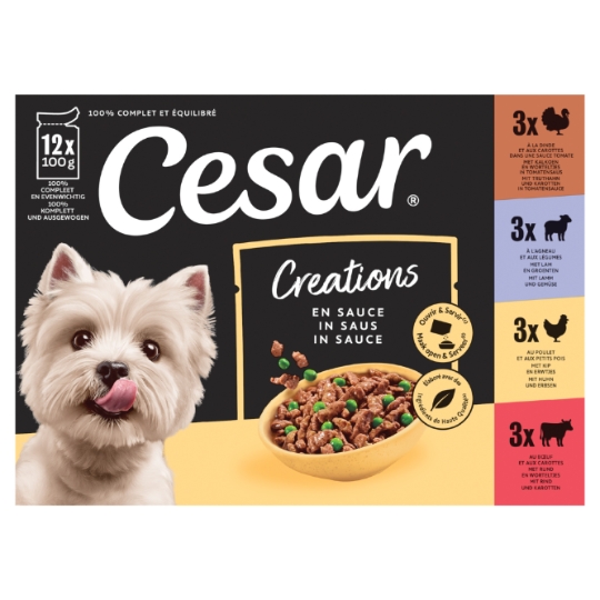 Pâtée Pour Chien Adulte Bouchée En Sauce Boeuf Poulet Agneau Dinde CESAR