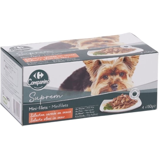 Pâtée Pour Chien Adulte Filet Sauce Poulet Foie Boeuf Dinde CARREFOUR COMPANINO