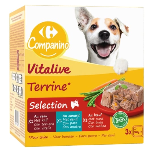 Pâtée Pour Chien Adulte Terrine Boeuf Canard Veau CARREFOUR COMPANINO