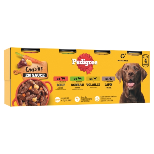 Pâtée Pour Chien Adulte Boeuf Agneau Lapin Volaille Sauce PEDIGREE
