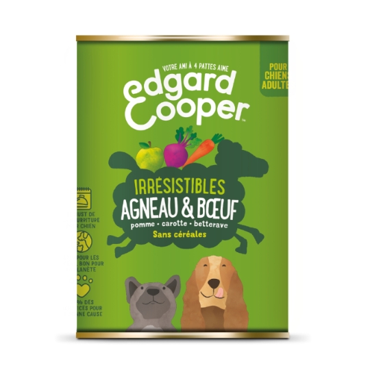 Pâtée Pour Chien Adulte Sans Céréales Agneau Boeuf Irresistible EDGAR & COOPER