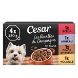 Pâtée Pour Chien Adulte Petit < 10kg Sauce Volaille Boeuf Dinde Agneau Les Recettes De Campagne CESAR