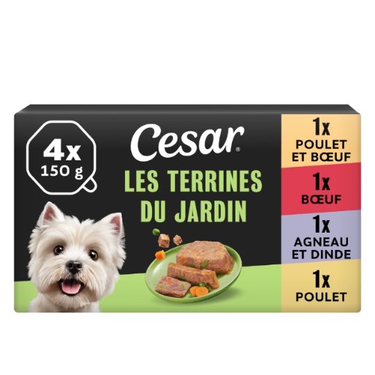 Pâtée Pour Chien Adulte Terrine Poulet Boeuf Agneau Dinde CESAR