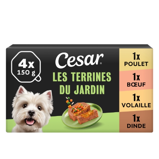 Pâtée Pour Chien Adulte Terrine Poulet Boeuf Volaille Dinde Légumes Les Terrines du Jardin CESAR