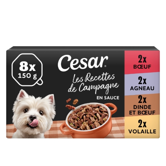 Pâtée Pour Chien Adulte Volaille Boeuf Dinde Agneau Sauce Recettes De Campagne CESAR