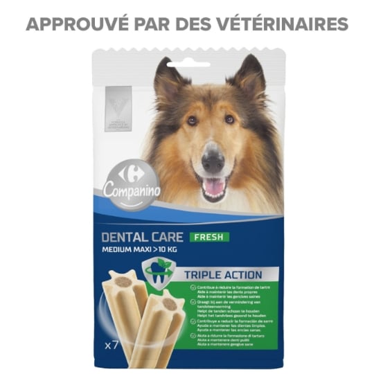 Friandises à Mâcher Pour Chien Moyen +10kg Hygiène Bucco Dentaire CARREFOUR COMPANINO
