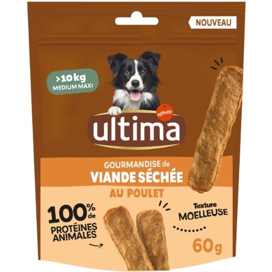 Friandises pour Chien Adulte Moyen >10kg Gourmandise de Viande Séchée au Poulet ULTIMA
