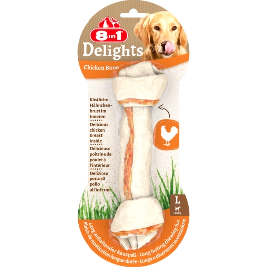 Os à Mâcher Pour Chien Grand +25kg Poulet Hygiène Bucco Dentaire Delights 8 IN 1