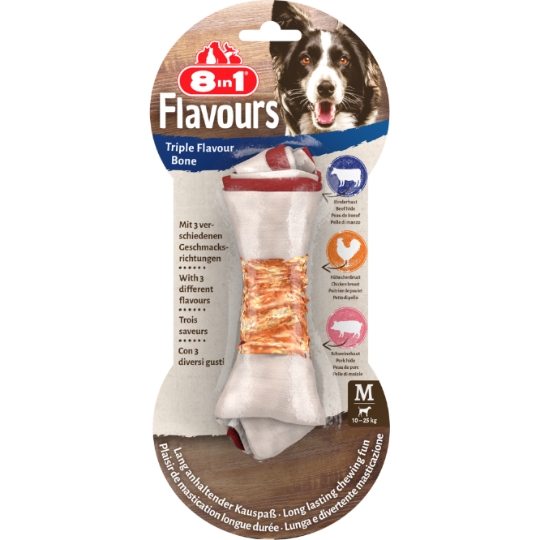 Friandises Os pour Chien Adulte Moyen 10-25kg Bœuf Porc Volaille 8IN1