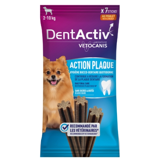 Friandises pour Chien Adulte Petit  2-10kg Action Plaque Hygiène Bucco-Dentaire Poulet DentActiv VETOCANIS