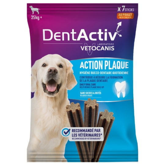 Friandises pour Chien Adulte Grand +25kg Action Plaque Hygiène Bucco-Dentaire Poulet DentActiv VETOCANIS