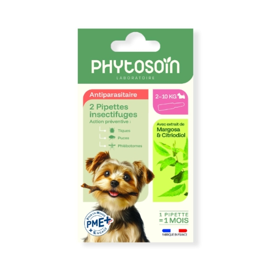 Pipettes Insectifuges Antiparasitaire Chien 2-10kg Margosa & Citriodiol PHYTOSOIN