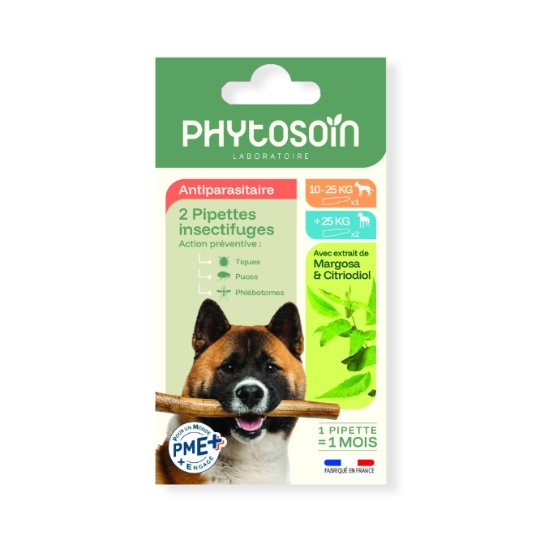 Pipettes Insectifuges Antiparasitaire Chien Margosa & Citriodiol PHYTOSOIN