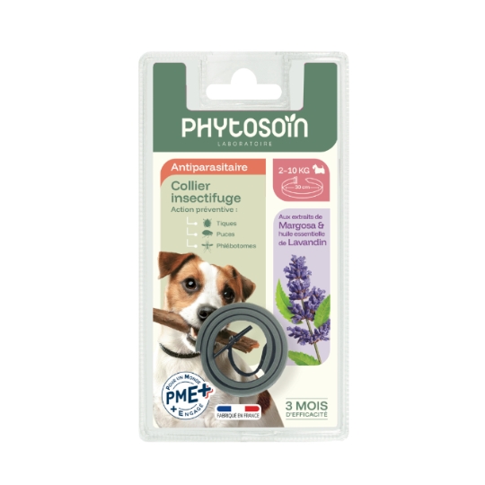Collier Insectifuge Antiparasitaire Petit Chien 2-10kg Margosa & Lavandin PHYTOSOIN