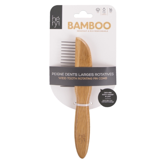 Peigne Dents Larges Rotatives Bamboo 16 Dents HERY LABO