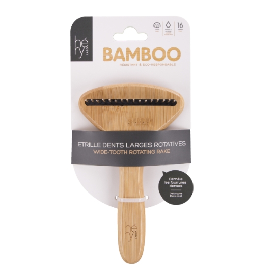 Étrille Bamboo Dents Larges Rotatives 16 Dents Chien HERY LABO