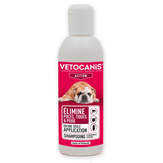 Shampoing Pour Chien Élimine Puces Tiques PouX Tetramethrine Action VETOCANIS