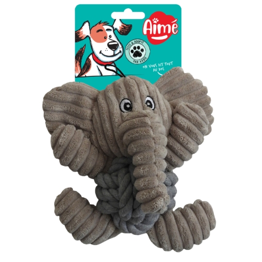 Jouet pour Chien Peluche Éléphant en Corde et Velours Côtelé AIME