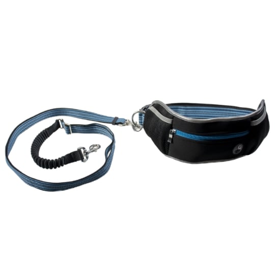 Laisse Pour Chien Nylon Et Néoprène Noir Et Bleu Réfléchissant Absorbe Les Chocs Avec Compartiments De Rangement 1,2m DUVO+
