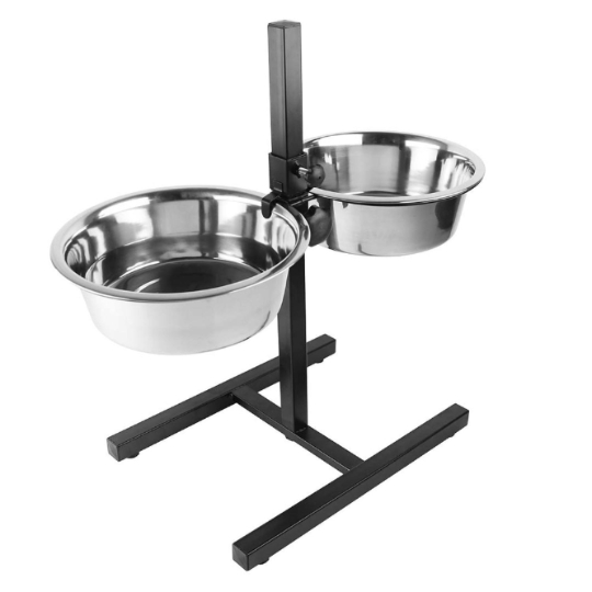 Gamelle pour animal Support pied en H + gamelles L-1890ml-47x27x52.5cm noir/argent DUVO+