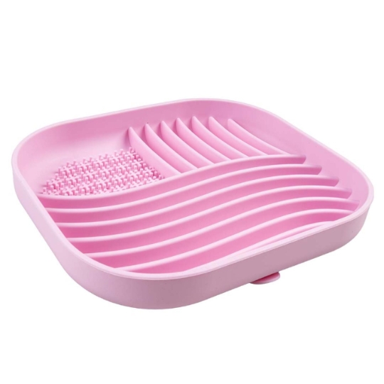 Gamelle Bol Anti-Glouton Carré Rose en Silicone 20x17.5x3cm DUVOPLUS