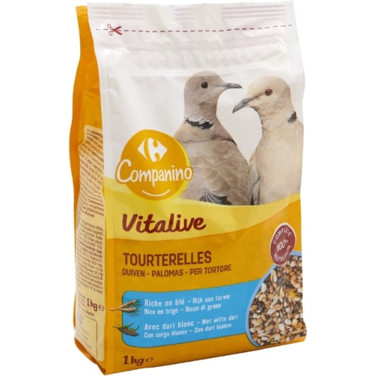 Aliment Graines Complètes Pour Tourterelles Et Pigeons Enrichi En Maïs Et Blé Vitalive CARREFOUR COMPANINO