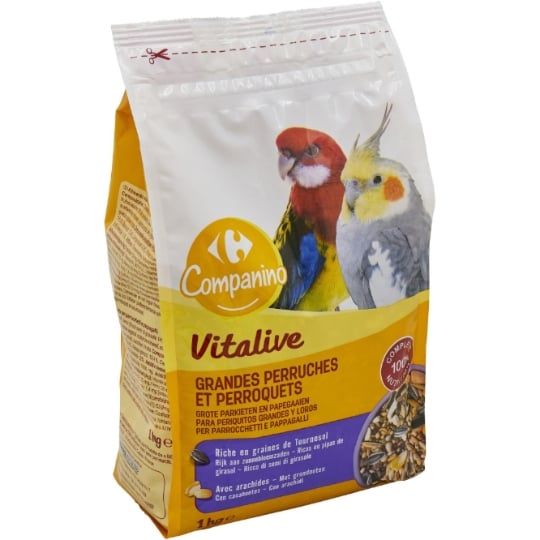 Aliment Graines Complet Pour Perruches Et Perroquets Riche en Tournesol Avec Arachides Vitalive CARREFOUR COMPANINO
