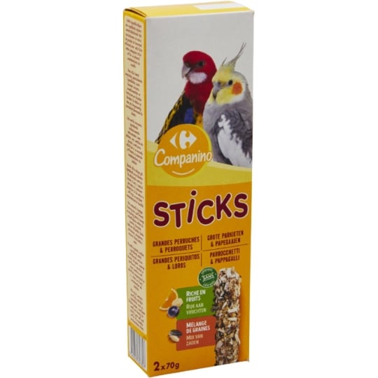 Friandise Sticks Pour Grandes Perruches Et Perroquets Sans Colorants Fruits CARREFOUR COMPANINO