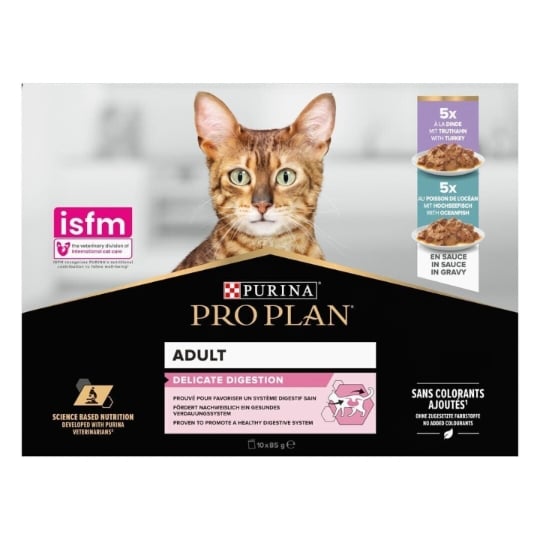 Proplan Chat Adult Delicate Digestion Dinde Poisson Sauce (10 X 85 G) PROPLAN