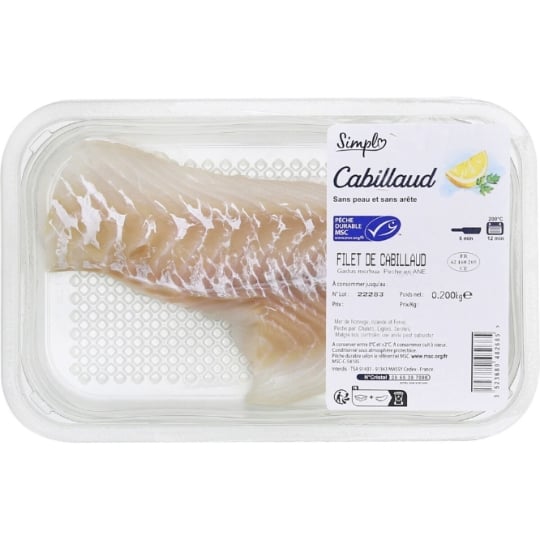 Filet de cabillaud sans peau et sans arête SIMPL