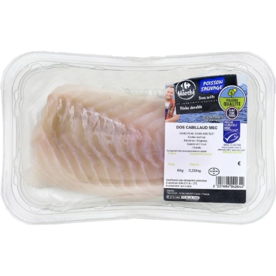 Dos de cabillaud  sans arête MSC  FILIERE QUALITE CARREFOUR