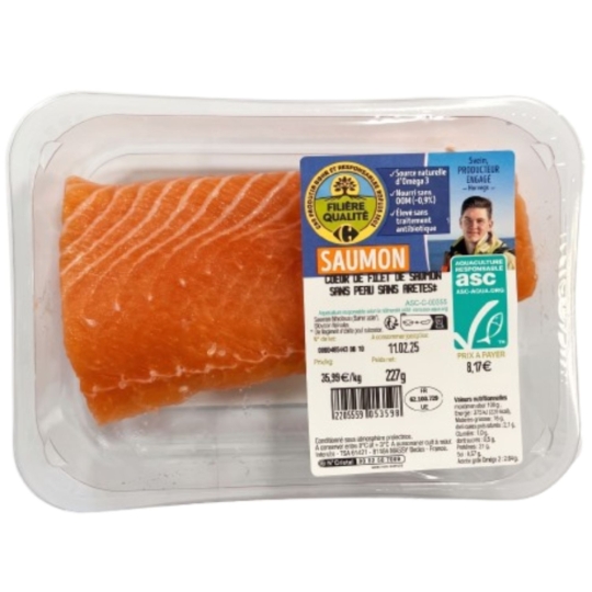 Cœur de saumon sans peau sans arêtes ASC  FILIERE QUALITE CARREFOUR