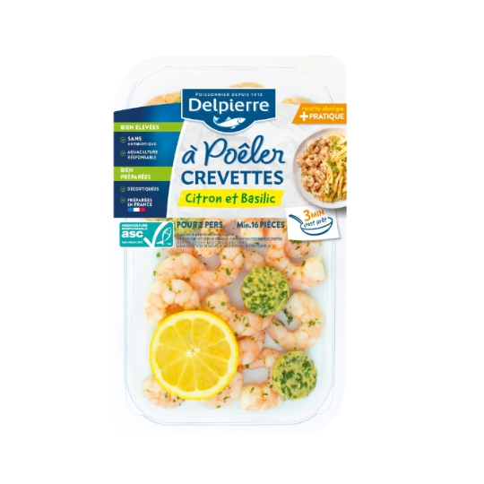 Crevettes Décortiquées à Poeler au Citron et Basilic pour 2 personnes DELPIERRE
