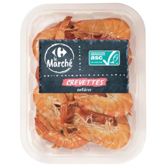 Crevettes Entière Cuites ASC CARREFOUR LE MARCHE