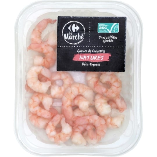 Queues de crevettes  natures décortiquées ASC  CARREFOUR LE MARCHE