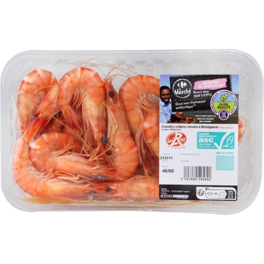 Crevettes de Madagscar Entière Label Rouge ASC CARREFOUR LE MARCHE