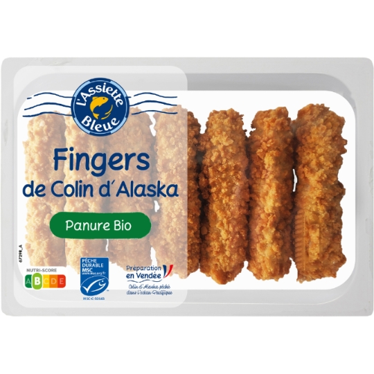 Fingers de Colin d'Alaska Panure Bio de Vendée ASSIETTE BLEUE