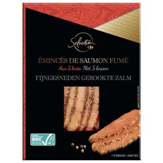 Émincés de saumon fumé aux 5 baies, fumé au bois de hêtre et ASC CARREFOUR