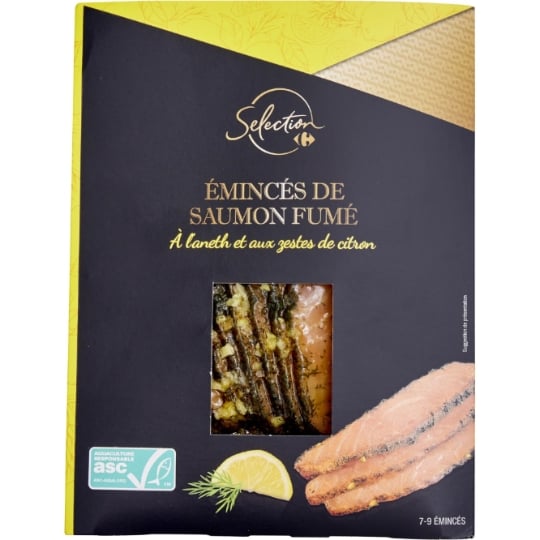 Émincés de saumon fumé fumé au bois de hêtre, à l'aneth et aux zestes de citron CARREFOUR