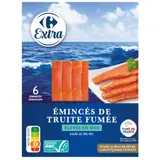 Émincés de truite fumée élevée en mer, salée au sel sec, fumée au bois de hêtre CARREFOUR EXTRA