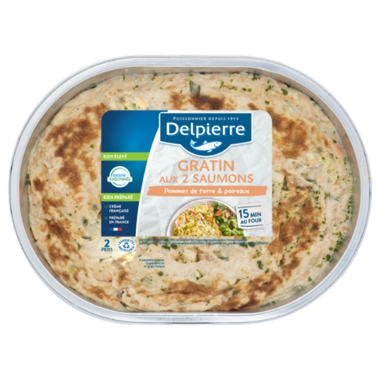 Plat cuisiné gratin aux deux saumon pomme de terre et petits légumes DELPIERRE