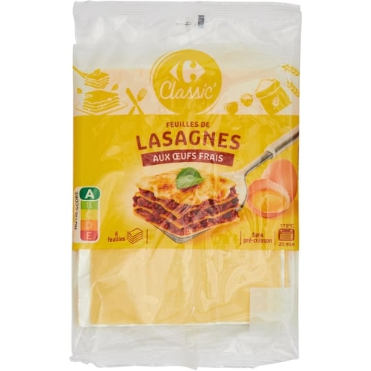 Pâtes Fraîches Feuilles de Lasagnes aux Œufs Frais CARREFOUR CLASSIC'