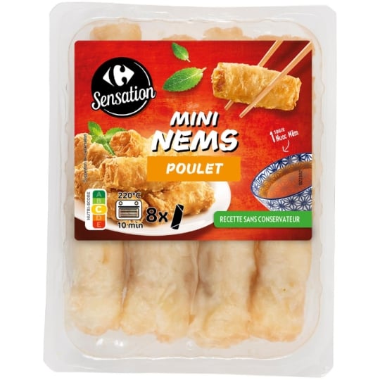 Mini nems recette sans conservateur et garnies d'une farce à base de viande de poulet CARREFOUR SENSATION