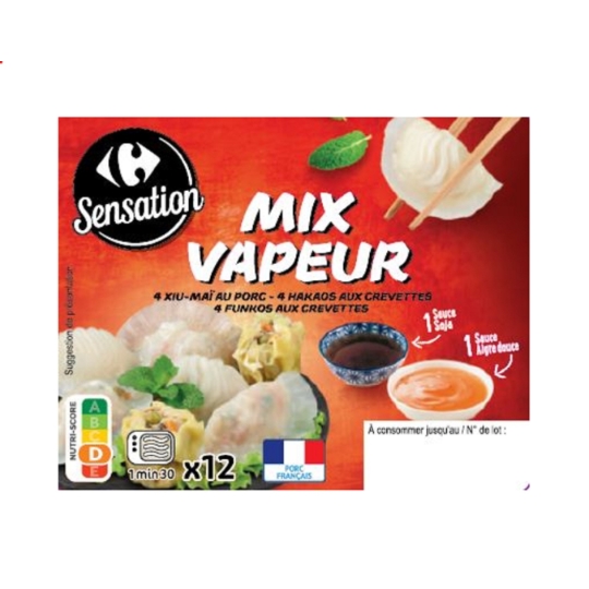 Mix vapeur 4 Xiu-maï au porc et 4 Hakaos aux crevettes. CARREFOUR SENSATION