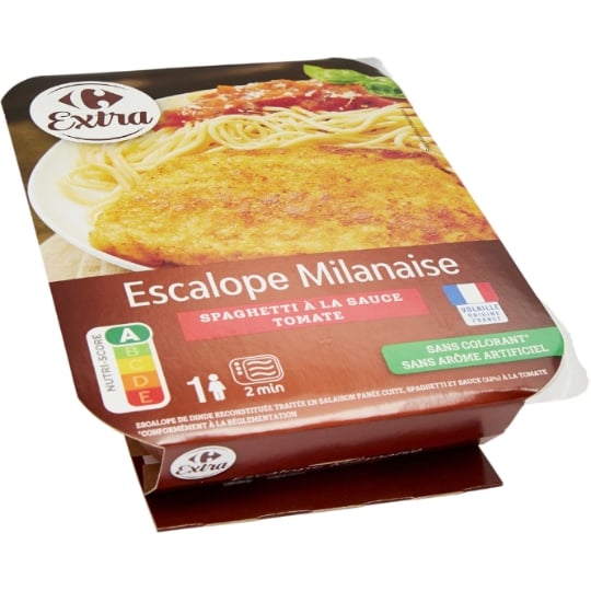 Plat cuisiné pané de volaille milanaise spaghetti CARREFOUR EXTRA