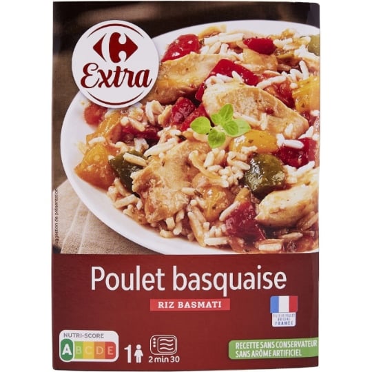 Plat cuisiné poulet basquaise riz CARREFOUR EXTRA