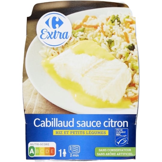 Plat cuisiné cabillaud riz légumes CARREFOUR EXTRA
