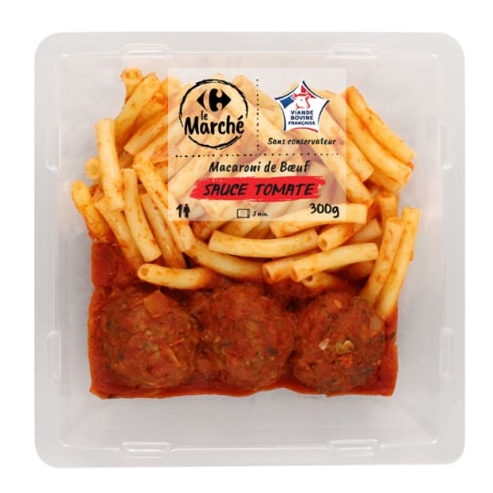 Plat cuisiné macaroni bœuf tomate CARREFOUR LE MARCHE