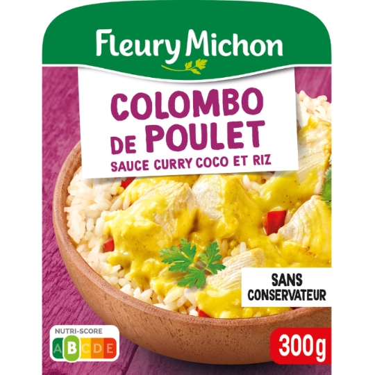 Plat cuisiné colombo de poulet et riz long FLEURY MICHON